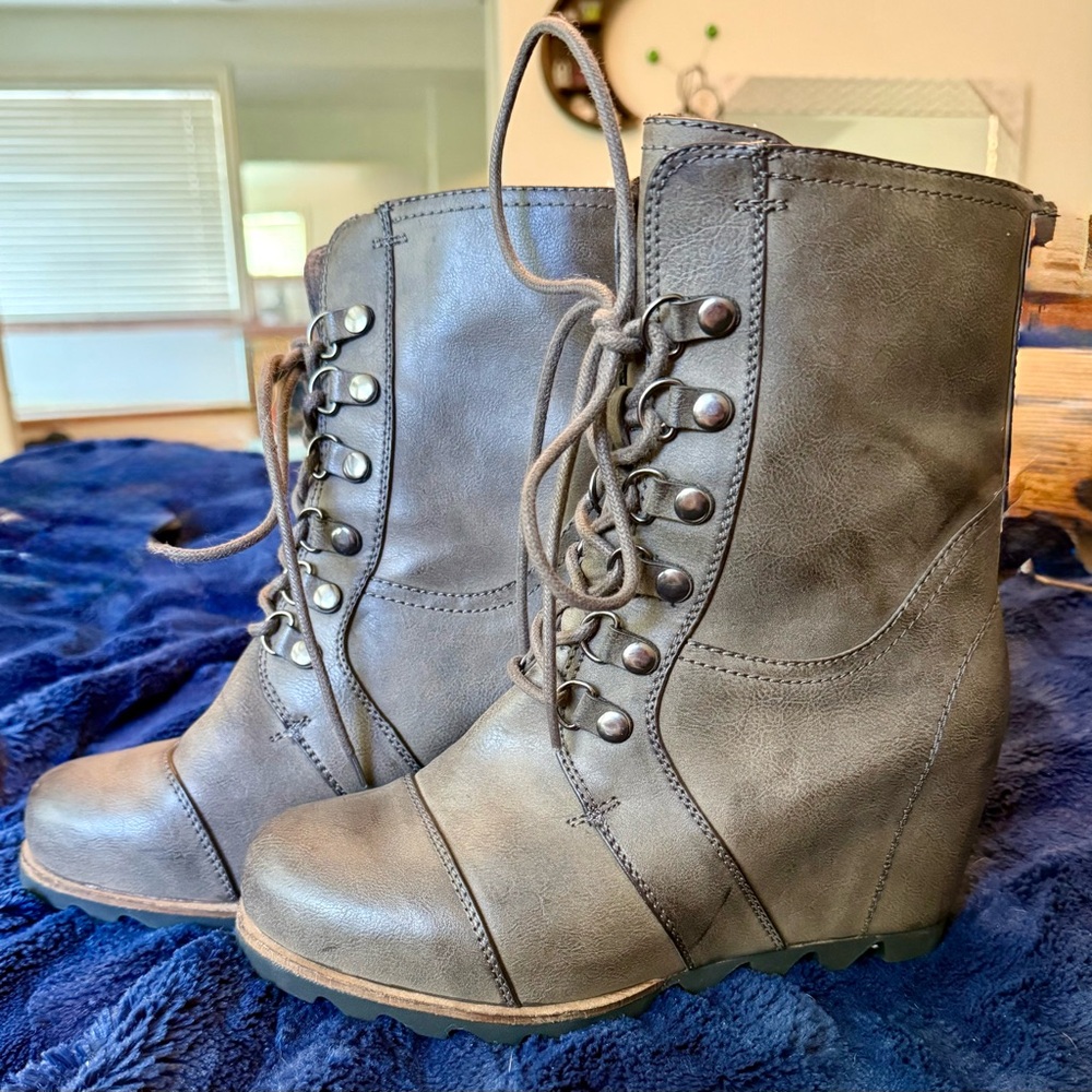 Merona Marisol Lace-Up Wedge Boots - Brown-Grey, 8.5